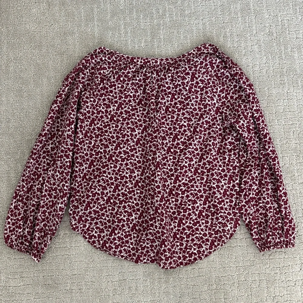 LOFT maroon floral skirt set short sleeve peasent top ruffle elastic burgundy